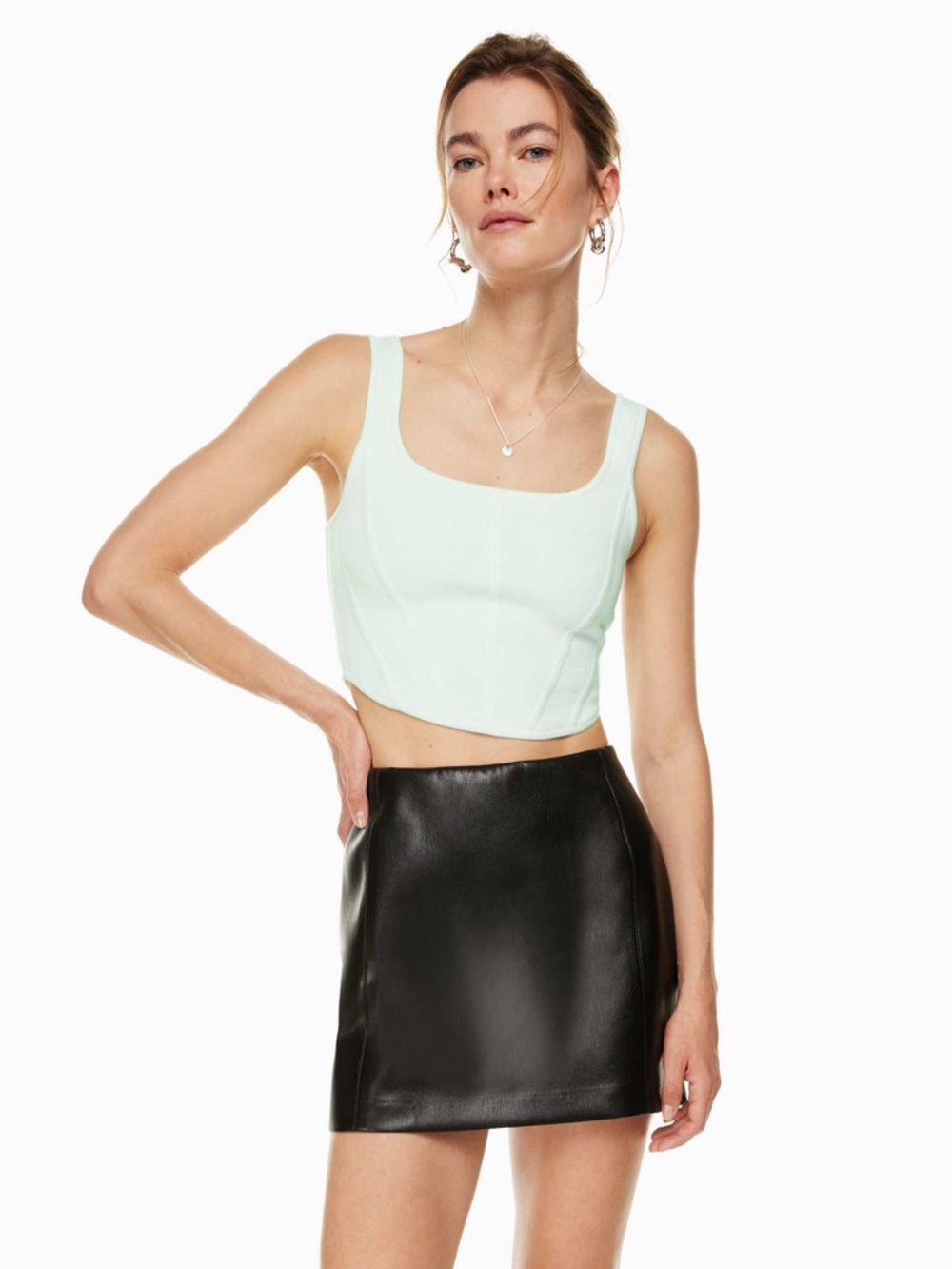 Aritzia babaton Square Neck Cropped corset tank Top in light green
